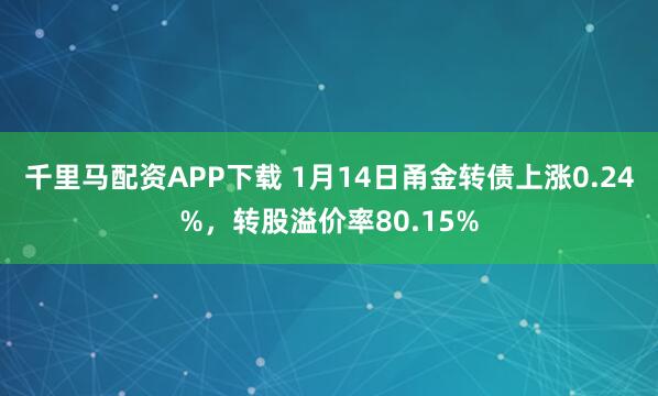 千里马配资APP下载 1月14日甬金转债上涨0.24%，转股溢价率80.15%